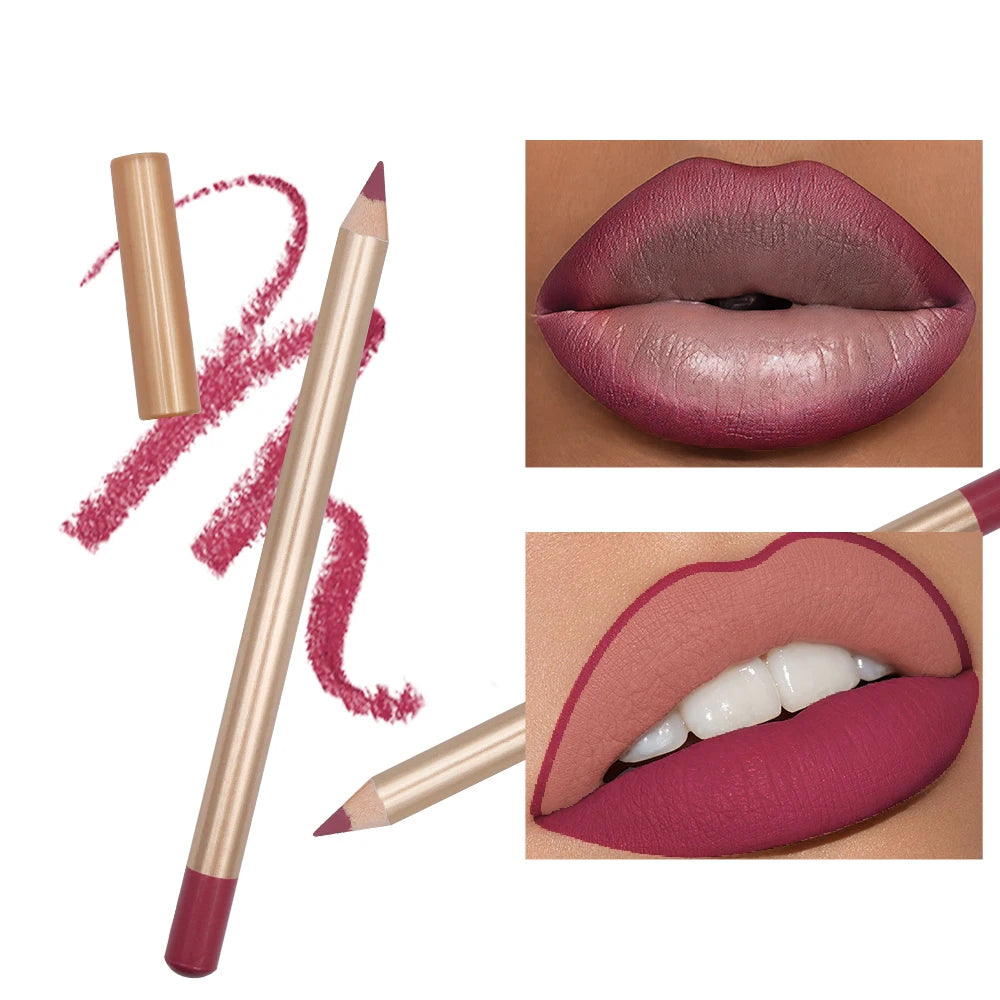 Wholesale Brown Matte Smooth Lip Liner Long Lasting Creamy Custom Logo Wooden Dark Brown Lip Liner Pencil
