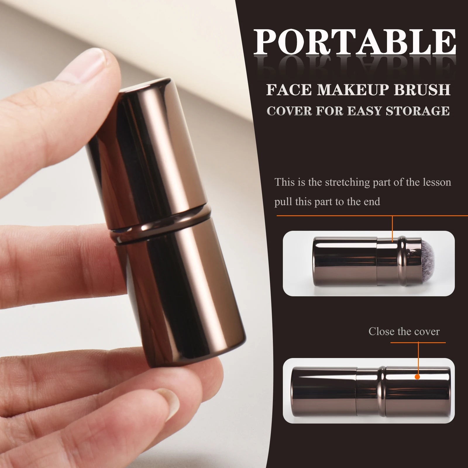 Single Metal Makeup Brush Portable Travel Loose Powder Blush Foundation Contouring Smudge Brush for On-the-Go Beauty Essentials