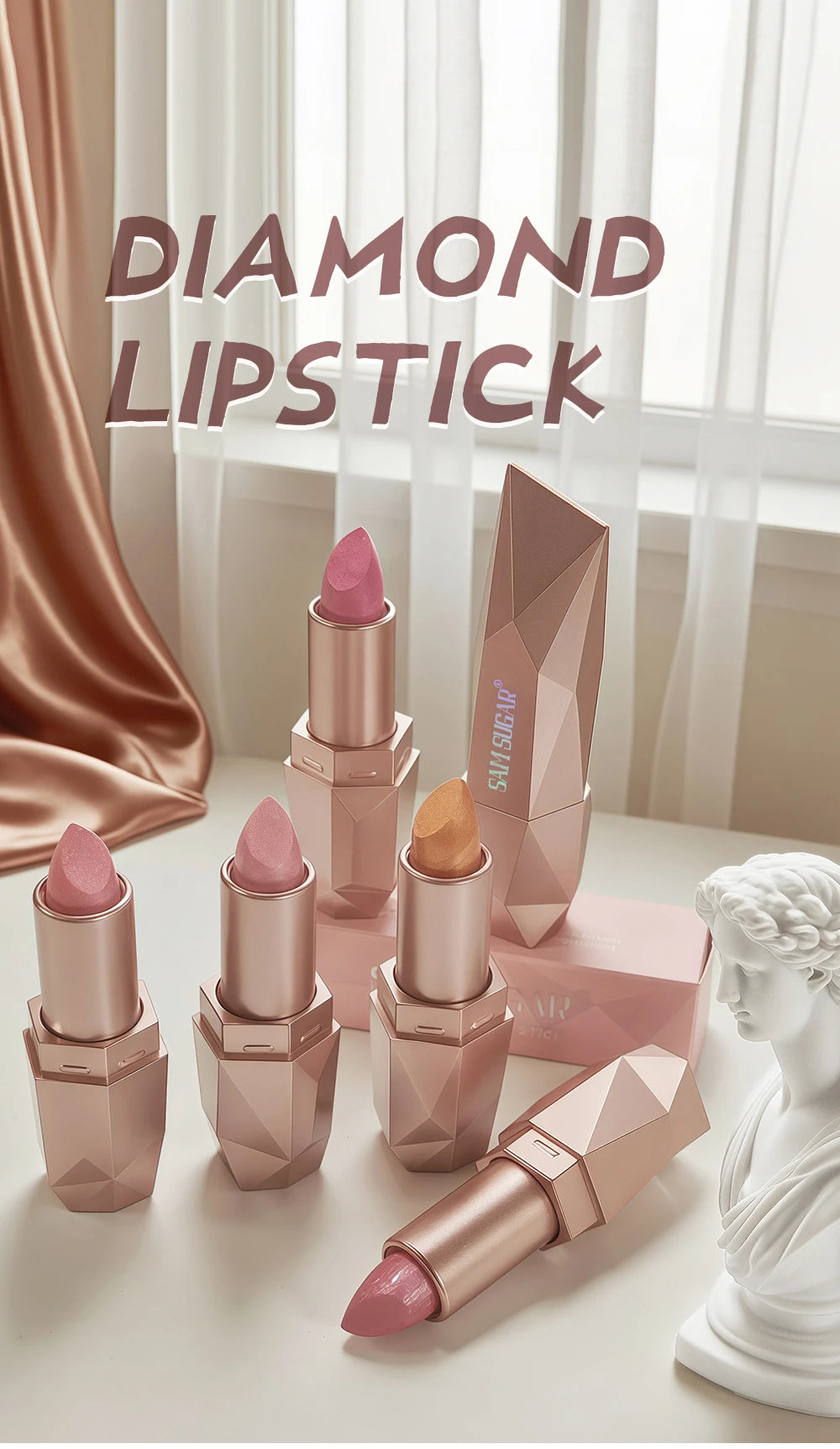 Polygon Metallic Lipstick Longlasting Glitter Orange Red Lip Glaze Waterproof Moisturize Luminous Shimmer Shiny Lipgloss Makeup