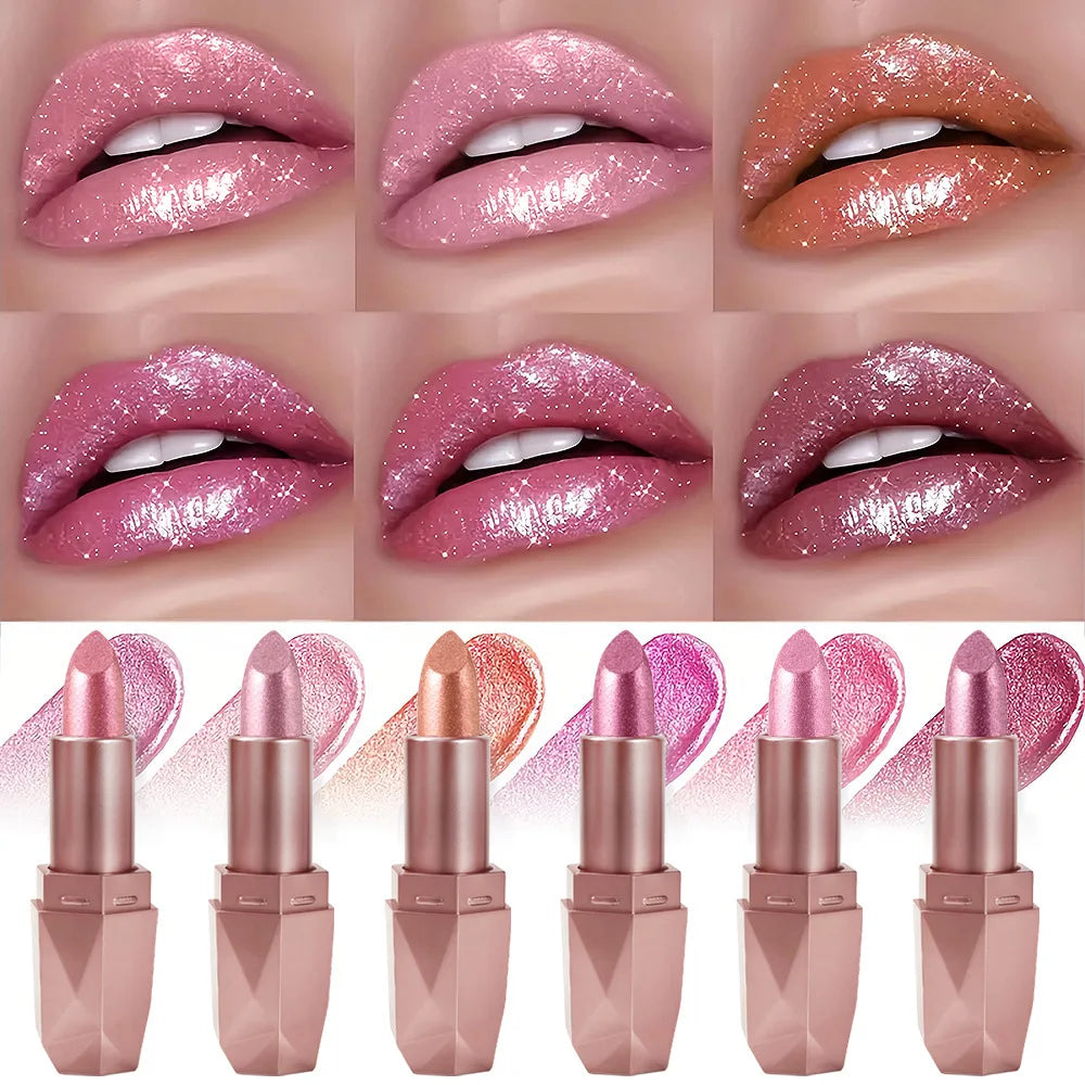 Polygon Metallic Lipstick Longlasting Glitter Orange Red Lip Glaze Waterproof Moisturize Luminous Shimmer Shiny Lipgloss Makeup