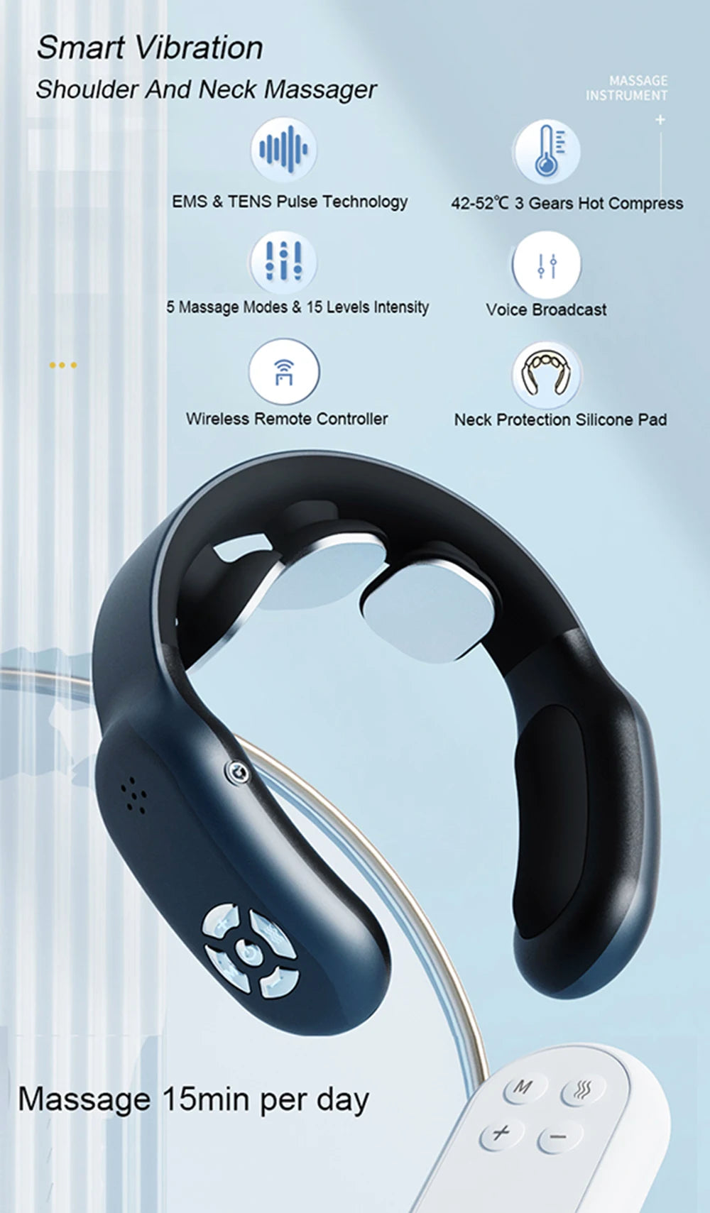 Smart Neck Massager With Hot Compress Remote Controller Portable Neck Cervical Spine Massage Back Waist Pain Relief Body Relax