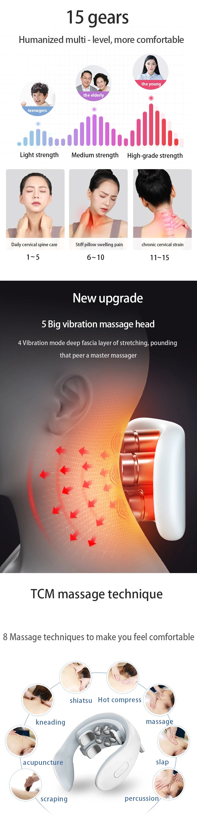 Smart Neck Massage Instrument Portable Shoulder Neck Massage Cervical Vertebra Health Care Vibrator Heating Relieve Pain Muscle