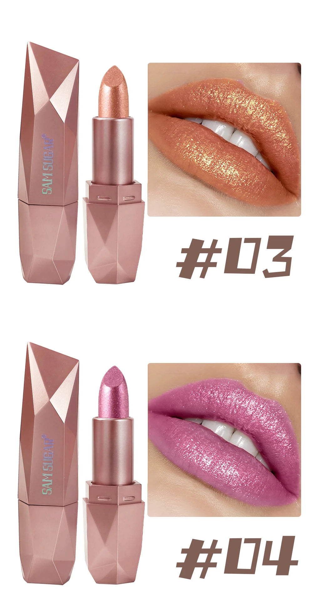 Polygon Metallic Lipstick Longlasting Glitter Orange Red Lip Glaze Waterproof Moisturize Luminous Shimmer Shiny Lipgloss Makeup