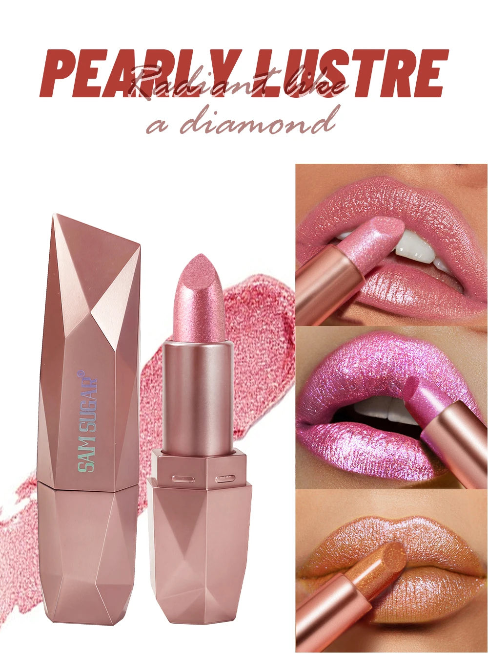 Polygon Metallic Lipstick Longlasting Glitter Orange Red Lip Glaze Waterproof Moisturize Luminous Shimmer Shiny Lipgloss Makeup