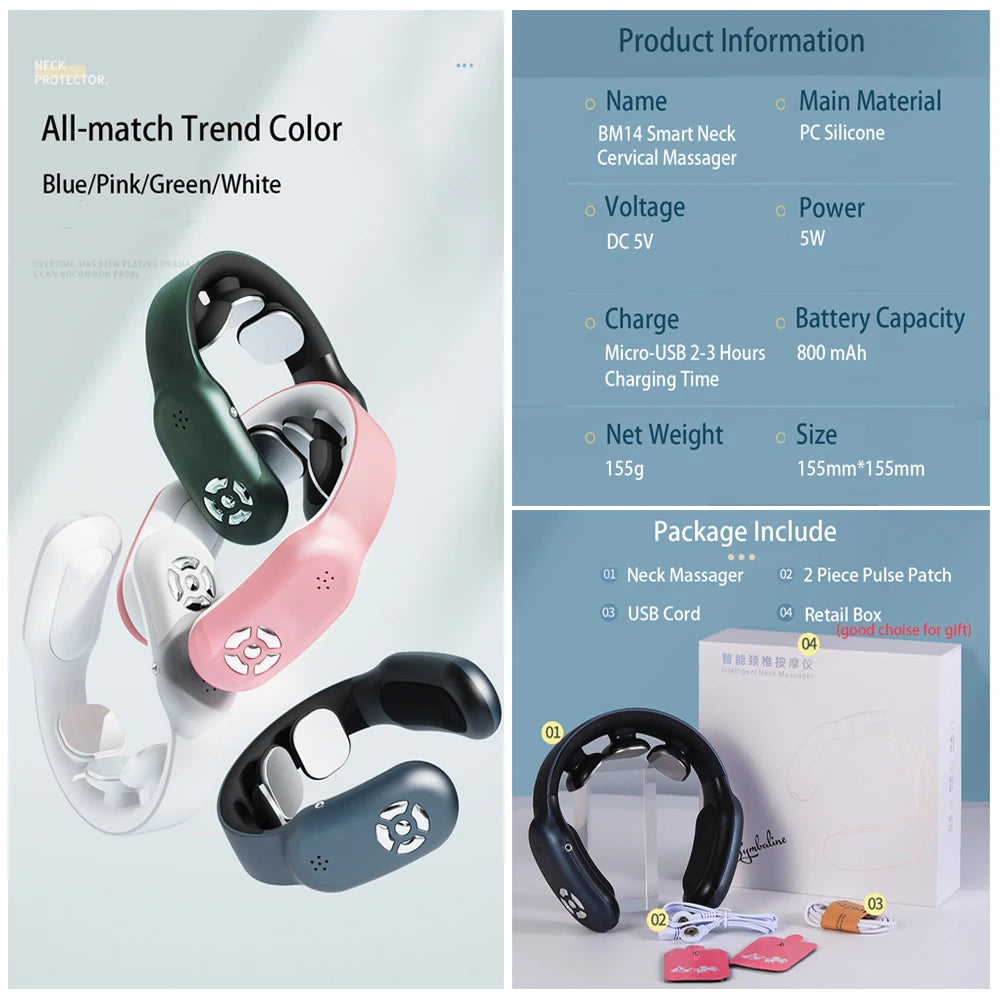 Smart Neck Massager With Hot Compress Remote Controller Portable Neck Cervical Spine Massage Back Waist Pain Relief Body Relax