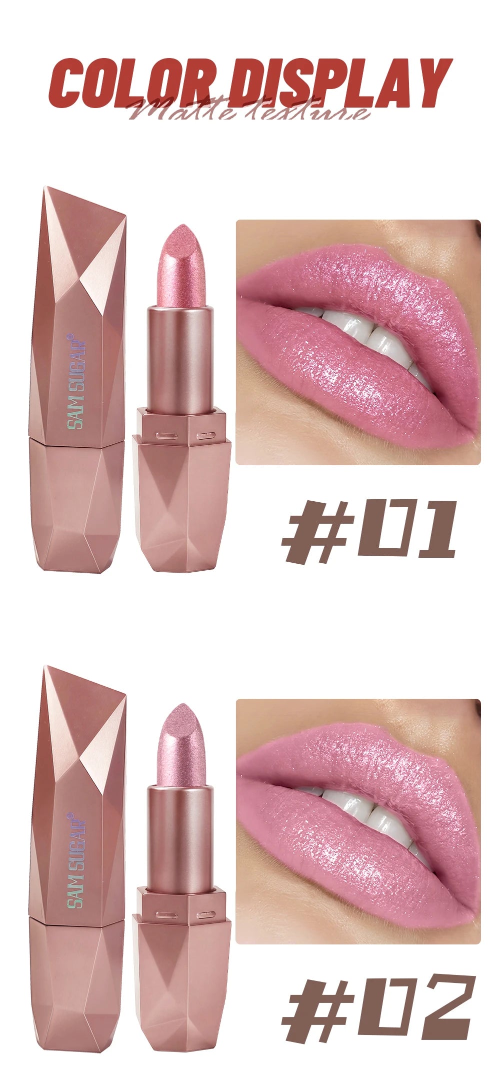 Polygon Metallic Lipstick Longlasting Glitter Orange Red Lip Glaze Waterproof Moisturize Luminous Shimmer Shiny Lipgloss Makeup