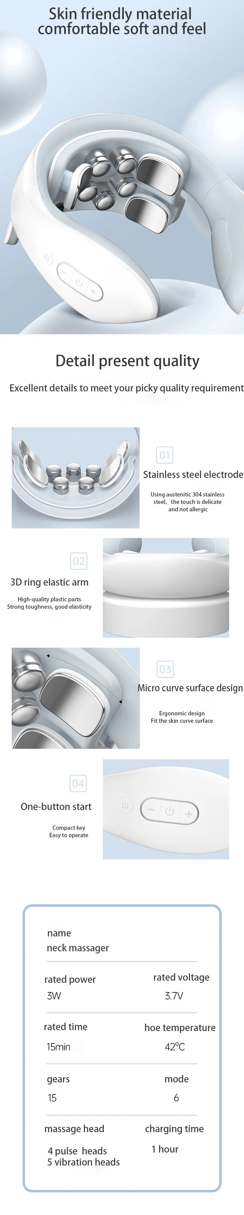 Smart Neck Massage Instrument Portable Shoulder Neck Massage Cervical Vertebra Health Care Vibrator Heating Relieve Pain Muscle