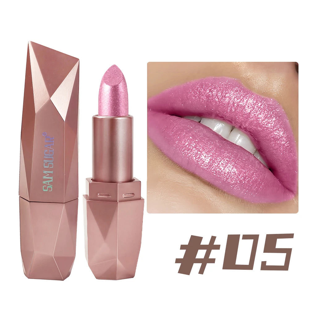 Polygon Metallic Lipstick Longlasting Glitter Orange Red Lip Glaze Waterproof Moisturize Luminous Shimmer Shiny Lipgloss Makeup