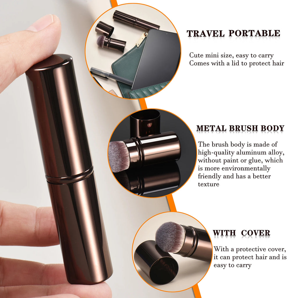 Single Metal Makeup Brush Portable Travel Loose Powder Blush Foundation Contouring Smudge Brush for On-the-Go Beauty Essentials