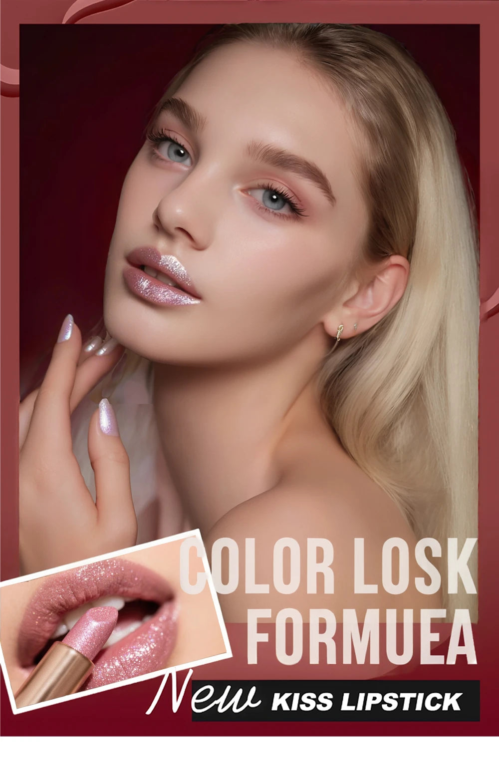 Polygon Metallic Lipstick Longlasting Glitter Orange Red Lip Glaze Waterproof Moisturize Luminous Shimmer Shiny Lipgloss Makeup