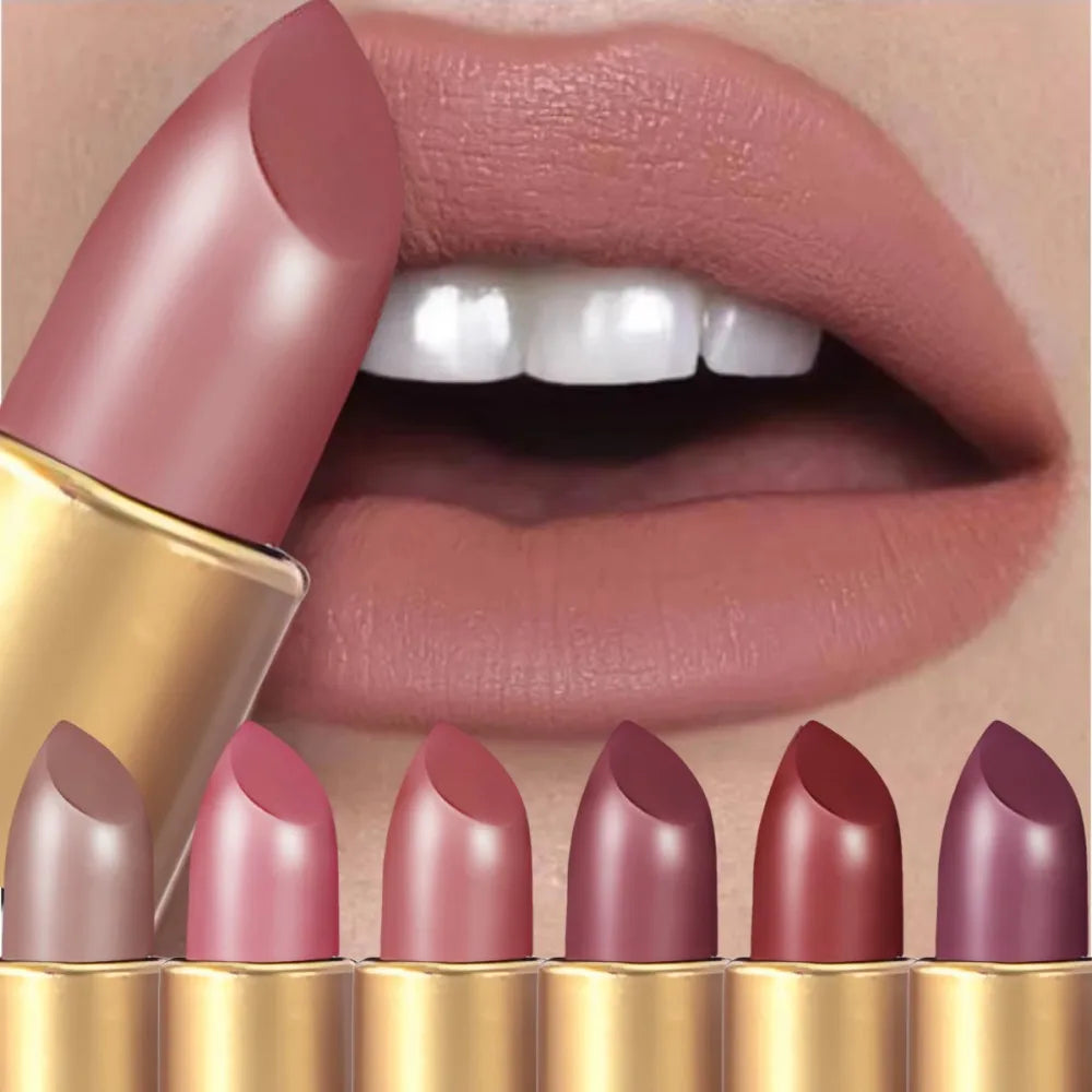 6-Color Matte Lipstick Set, Non-Fading, Non-Stick Cup Long-Lasting Velvet Finish, Smooth Matte Lip Color Waterproof Smudge-proof